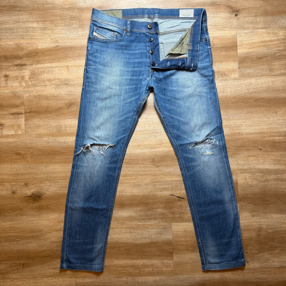 Diesel Tepphar Jeans Mens 32x30 Blue Slim Carrot Stretch Distressed Denim 0831D